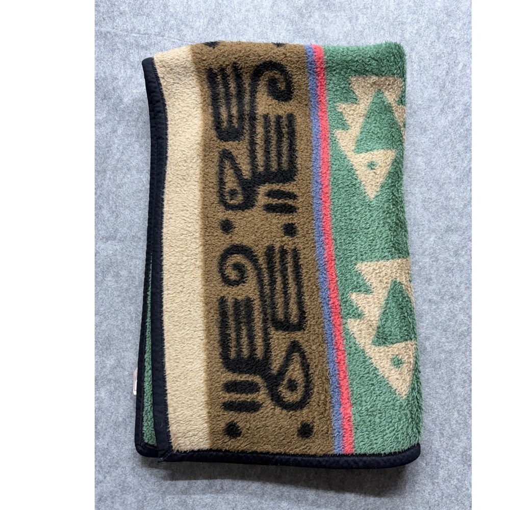Vintage Biederlack Southwestern Tribal Fleece Blanket Reversible Bird 48x60